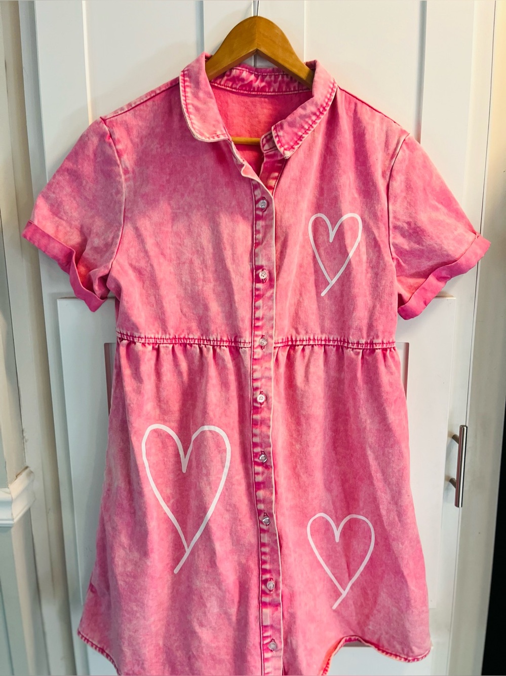 Pink Heart-Print size Medium Button-Front Dress